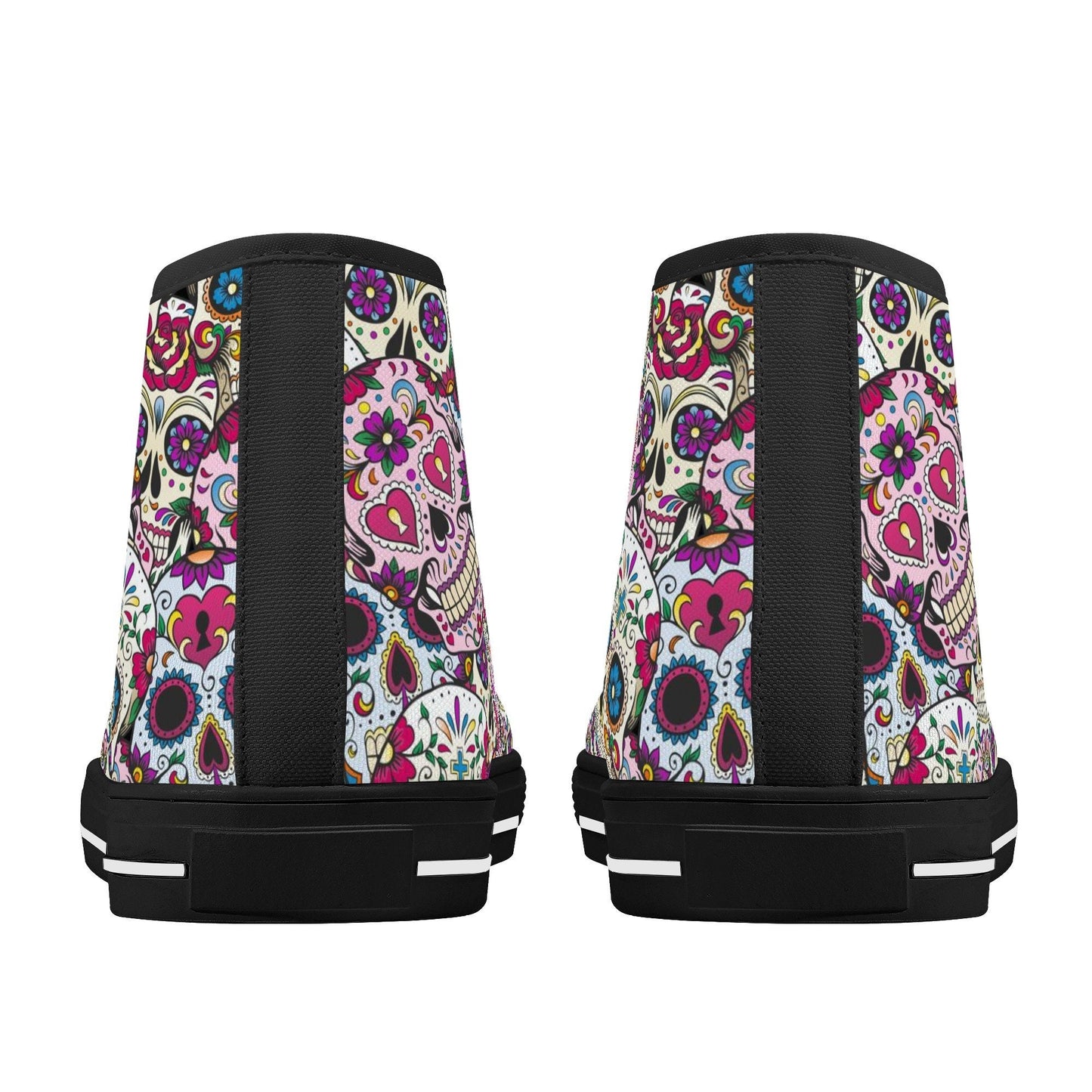 Mexican skull women sneakers, candy skull hight top sneakers, calaveras skull high-top shoes, floral sugar skull shoes gift, calaveras skull