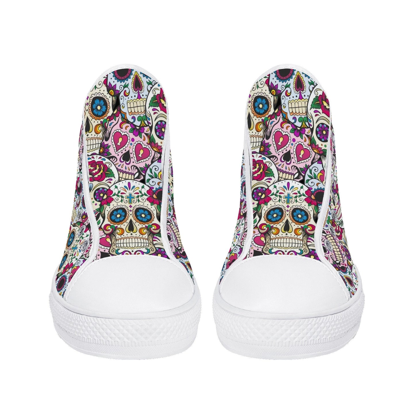 Mexican skull women sneakers, candy skull hight top sneakers, calaveras skull high-top shoes, floral sugar skull shoes gift, calaveras skull