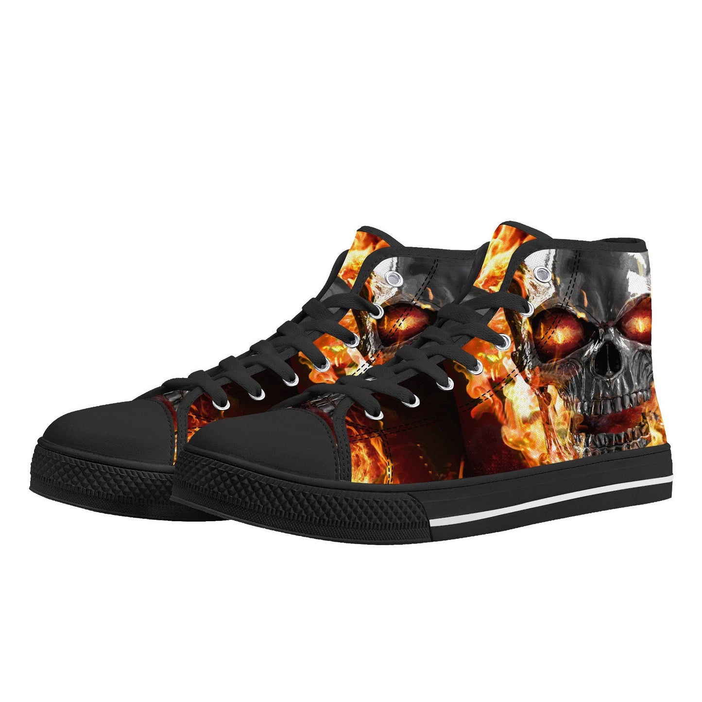 Biker skull canvas shoes, horror shoes, punisher skull high top shoes, horror canvas shoes motorcycle skull shoes evil flame skull men shoes