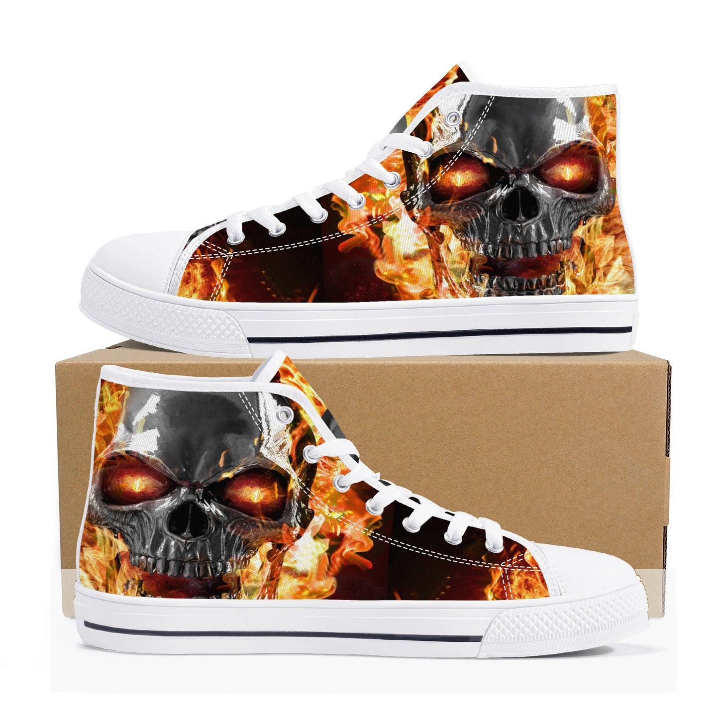 Biker skull canvas shoes, horror shoes, punisher skull high top shoes, horror canvas shoes motorcycle skull shoes evil flame skull men shoes
