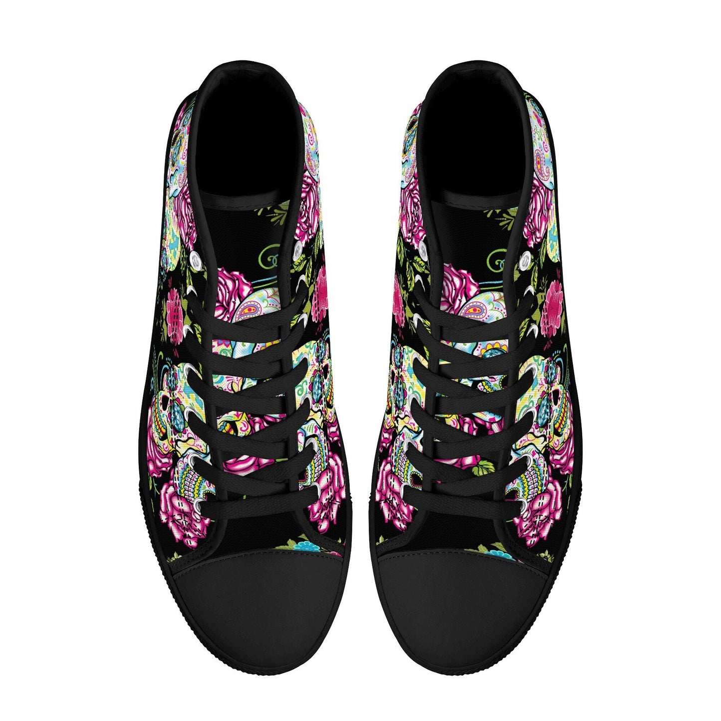 Day of the dead high-top shoes, mexico canvas shoes, floral skull shoes gift, cinco de mayo skull high-top shoes, sugar skull high-top shoes