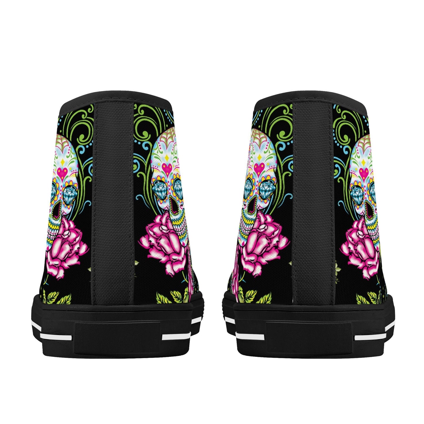 Day of the dead high-top shoes, mexico canvas shoes, floral skull shoes gift, cinco de mayo skull high-top shoes, sugar skull high-top shoes
