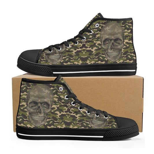 Military Goth canvas sneakers, death skull hight top sneakers, goth causual shoes, goth high-top shoes, flower skull canvas sneakers shoes