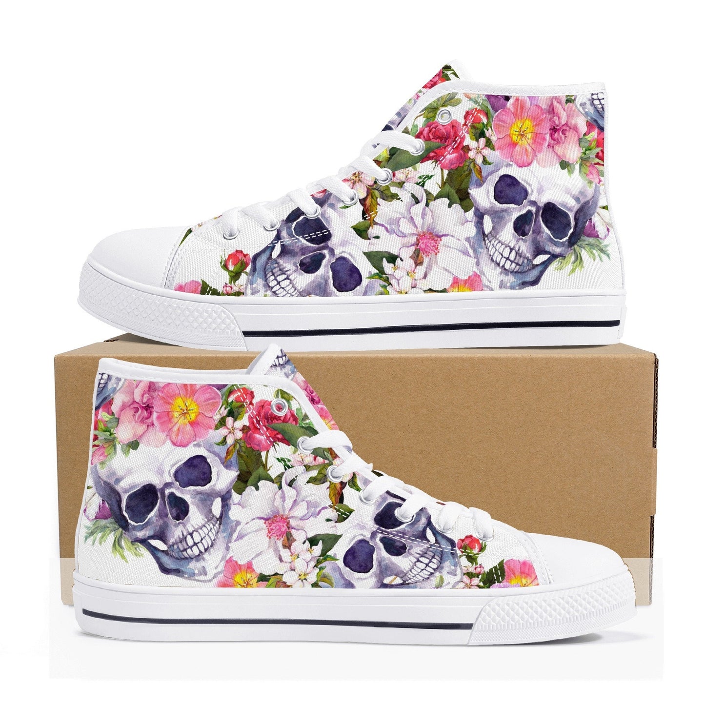 Floral skull sneakers gift, evil causual shoes, skeleton sneakers gift, flower skull women sneakers, halloween shoes, halloween shoes boots