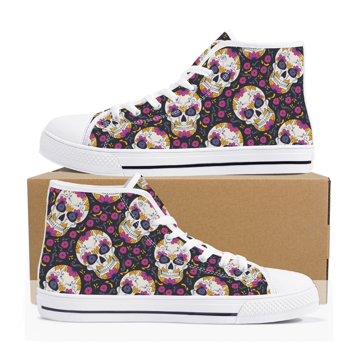 Cinco de mayo skull high-top shoes, candy skull men sneakers, dia de los muertos skull sneakers gift, mexican skull high top shoes sneakers