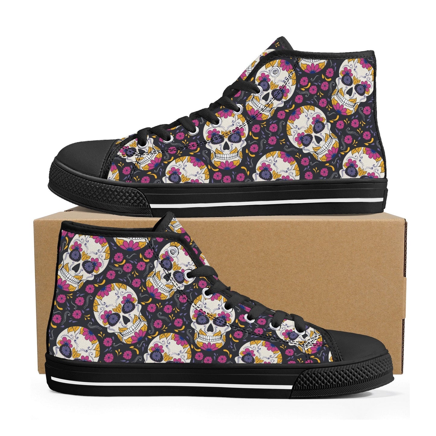 Cinco de mayo skull high-top shoes, candy skull men sneakers, dia de los muertos skull sneakers gift, mexican skull high top shoes sneakers
