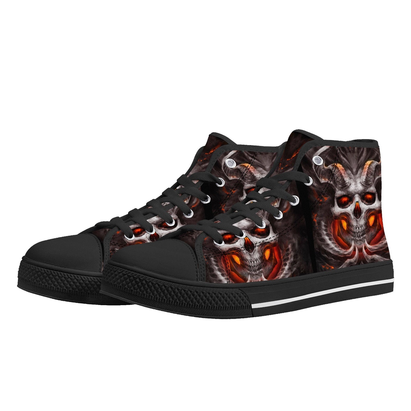 Flaming skull canvas sneakers, flame gothic skull shoes gift, Fire skull women shoes, rose skull canvas shoes, goth canvas shoes sneakers