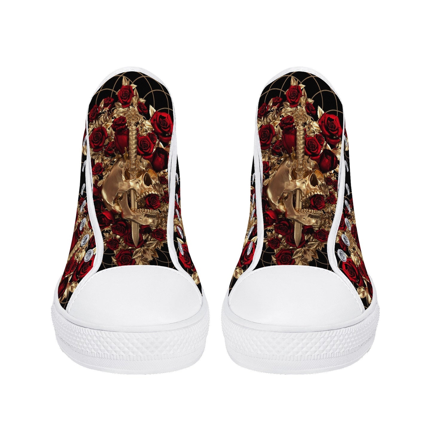 Gothic canvas shoes, halloween high top shoes, biker skull shoes gift, horror causual shoes, biker skull high-top shoes, floral skull shoes