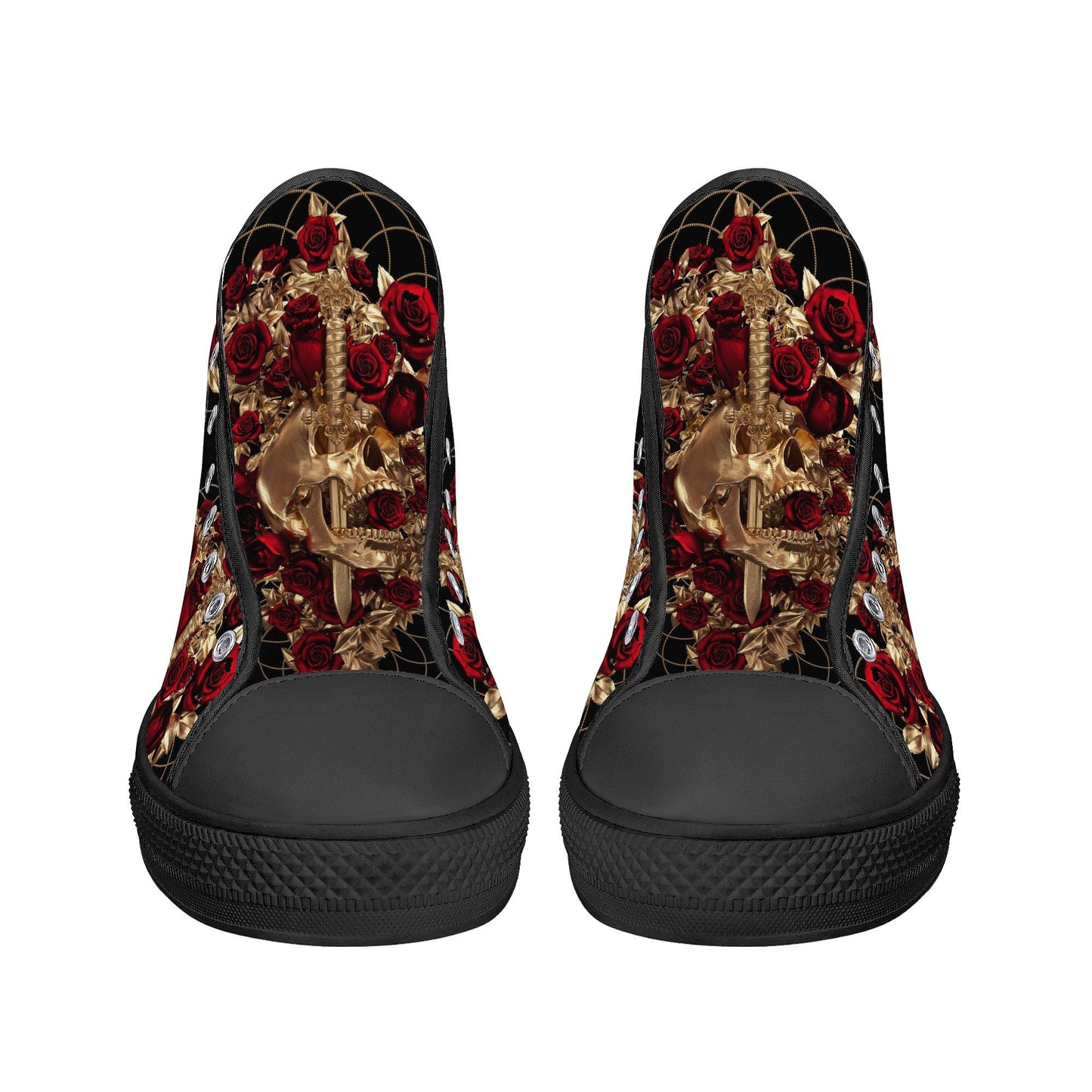 Gothic canvas shoes, halloween high top shoes, biker skull shoes gift, horror causual shoes, biker skull high-top shoes, floral skull shoes