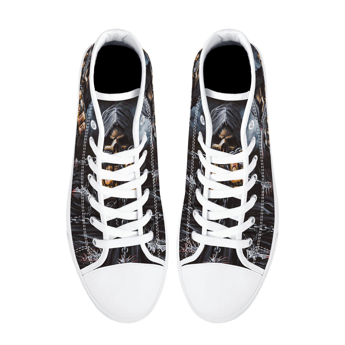 Grim reaper game over skull canvas shoes, reaper skull high top shoes biker skull shoes gift horror causual shoes biker skull high-top shoes