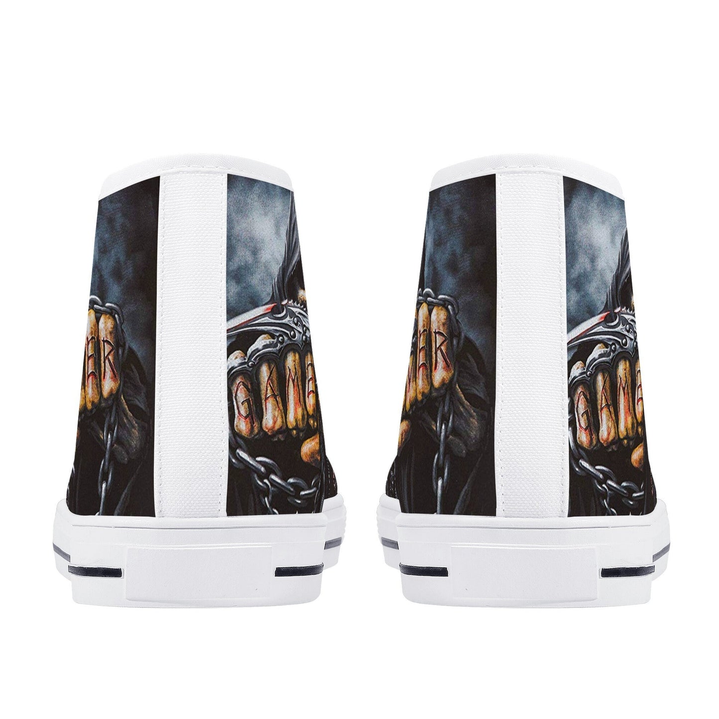 Grim reaper game over skull canvas shoes, reaper skull high top shoes biker skull shoes gift horror causual shoes biker skull high-top shoes