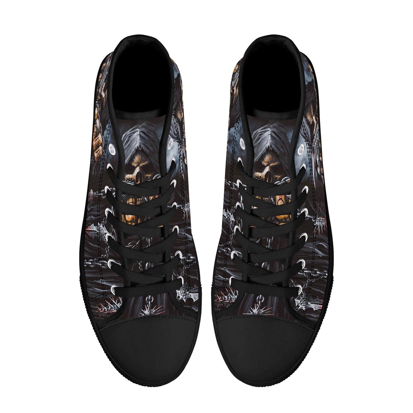 Grim reaper game over skull canvas shoes, reaper skull high top shoes biker skull shoes gift horror causual shoes biker skull high-top shoes