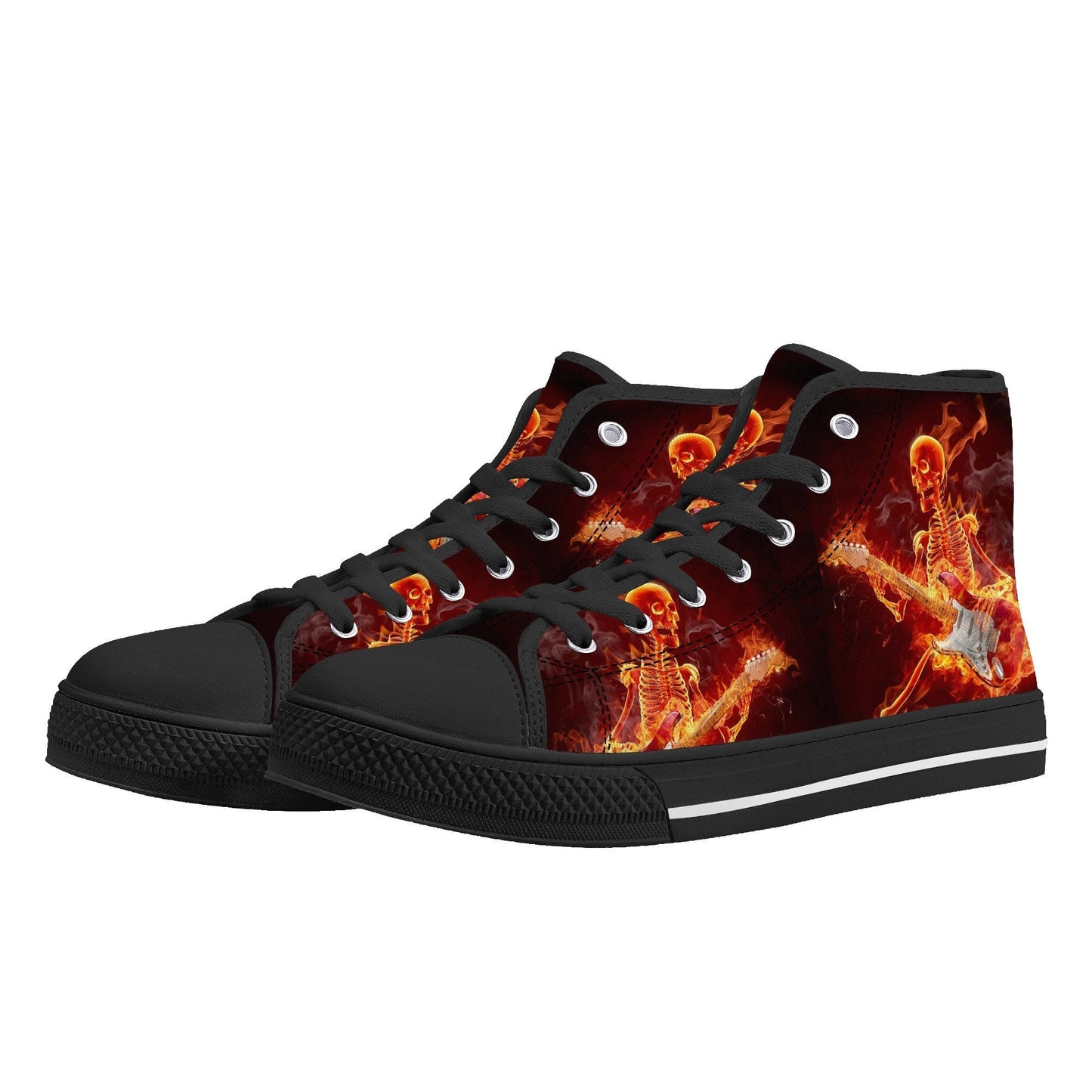 Halloween shoes for him, flame skull men sneakers, goth high top shoes, skeleton women sneakers, skull in fire sneakers gift, skull in fire