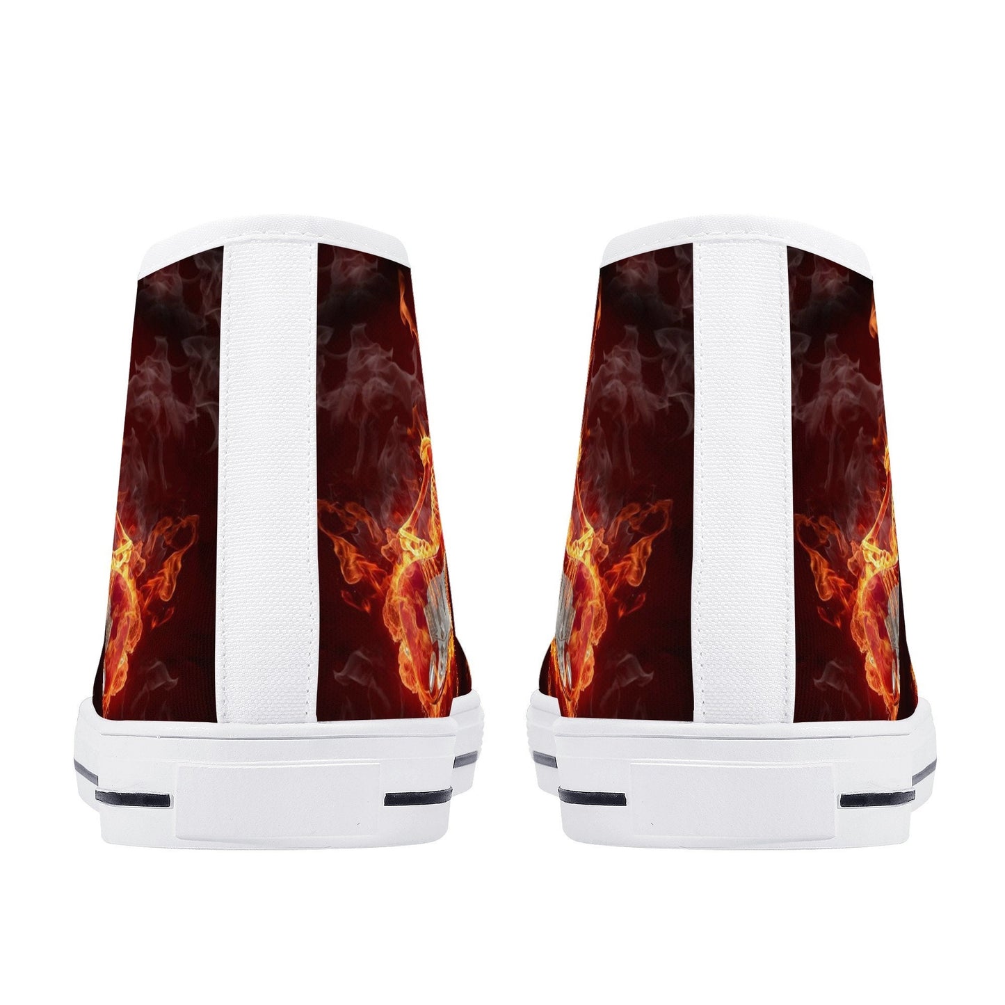 Halloween shoes for him, flame skull men sneakers, goth high top shoes, skeleton women sneakers, skull in fire sneakers gift, skull in fire