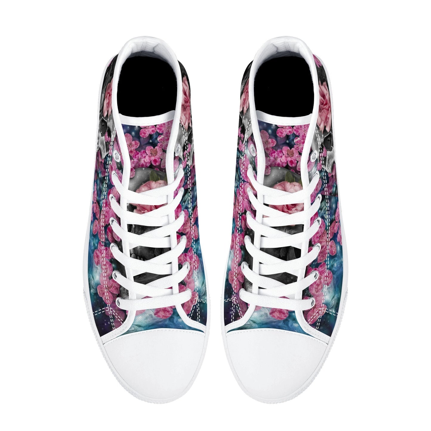 Skull shoes gift goth shoes for him skeleton causual shoes christmas skull shoes gift floral skull canvas shoes, gothic skull high-top shoes