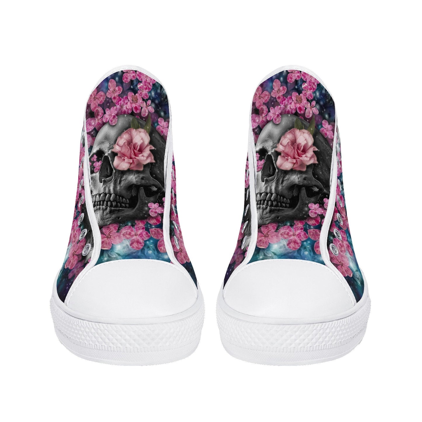 Skull shoes gift goth shoes for him skeleton causual shoes christmas skull shoes gift floral skull canvas shoes, gothic skull high-top shoes