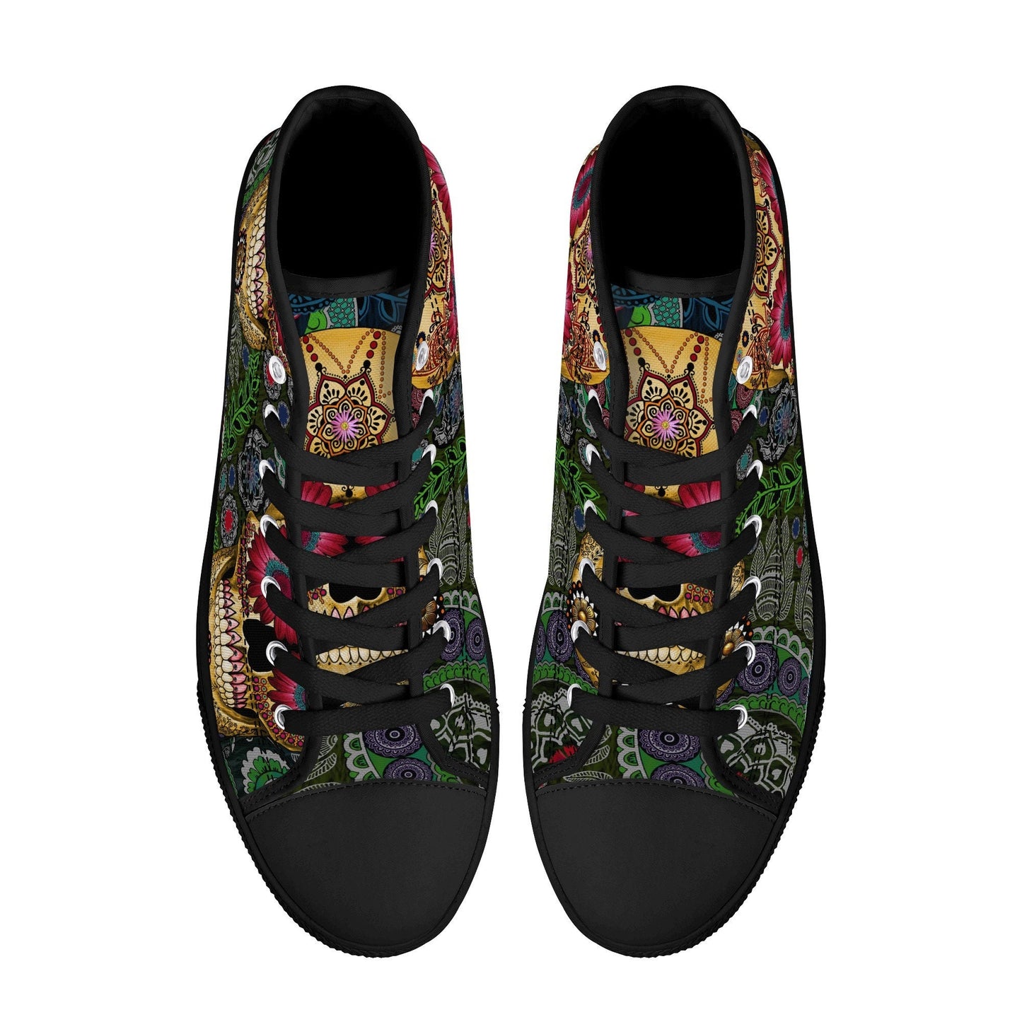 Floral sugar skull sneakers, sugar skull girl hight top sneakers, cinco de mayo skull women shoes, day of the dead women sneakers shoes