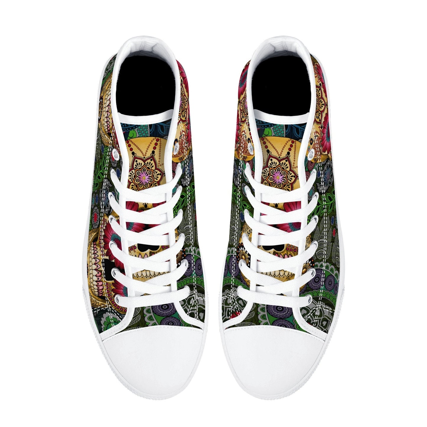 Floral sugar skull sneakers, sugar skull girl hight top sneakers, cinco de mayo skull women shoes, day of the dead women sneakers shoes