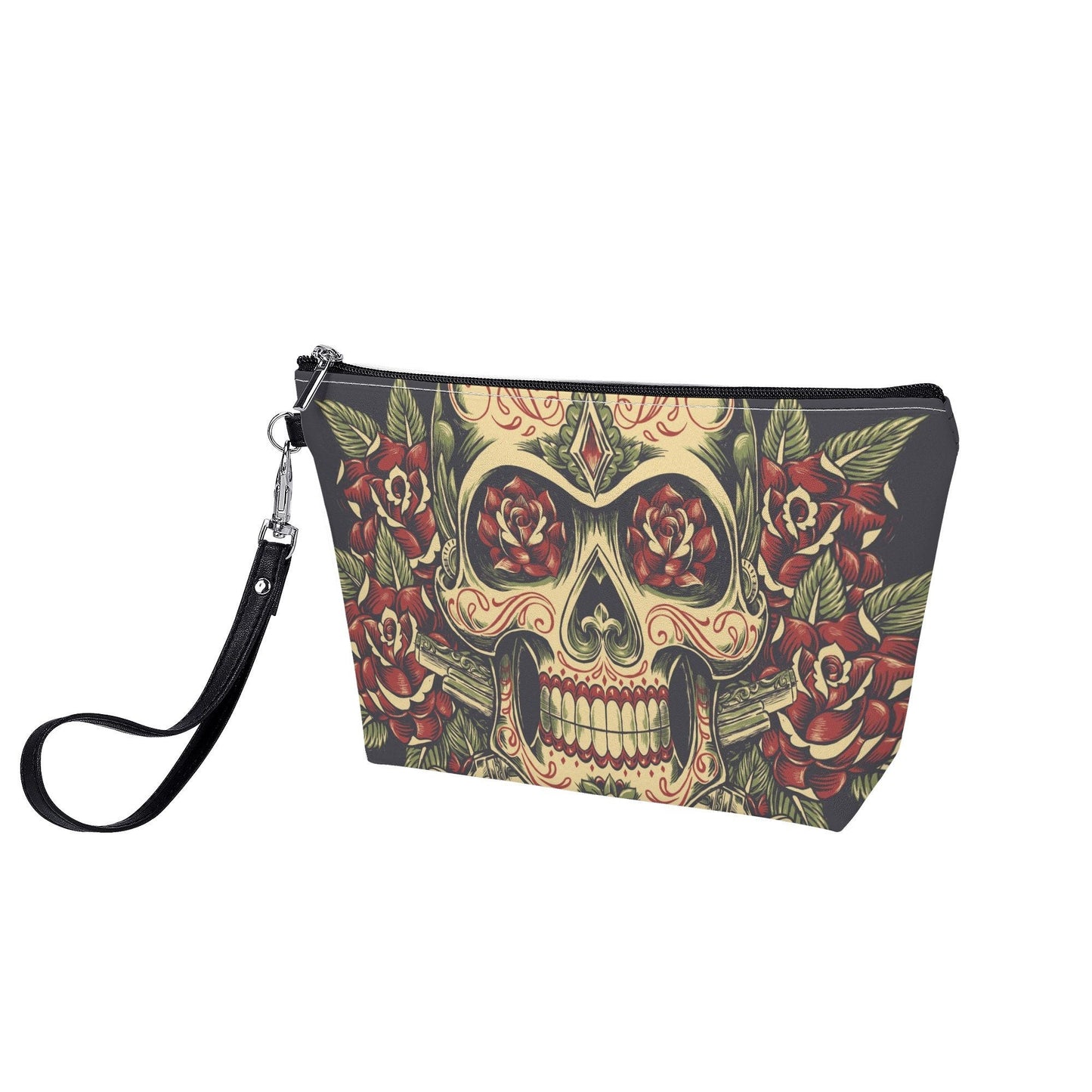Floral sugar skull cosmetic wallet, floral skull handbag, mexican skull messenger bag, calaveras skull shoulder bag sugar skull girl handbag