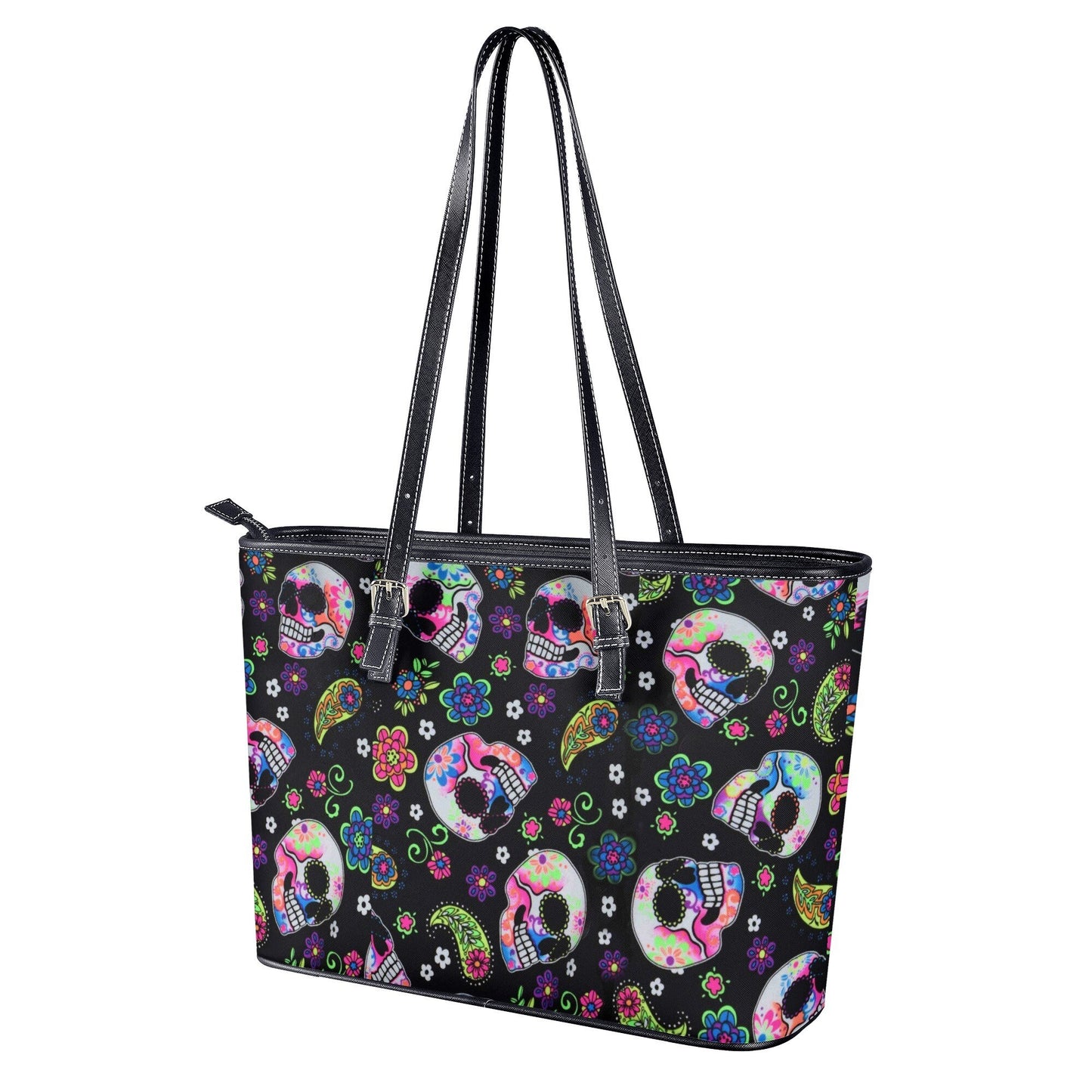 Calaveras skull tote bag, sugar skull wallet, day of the dead purse, floral skull bag with shoulder strap, cinco de mayo skull purse bag