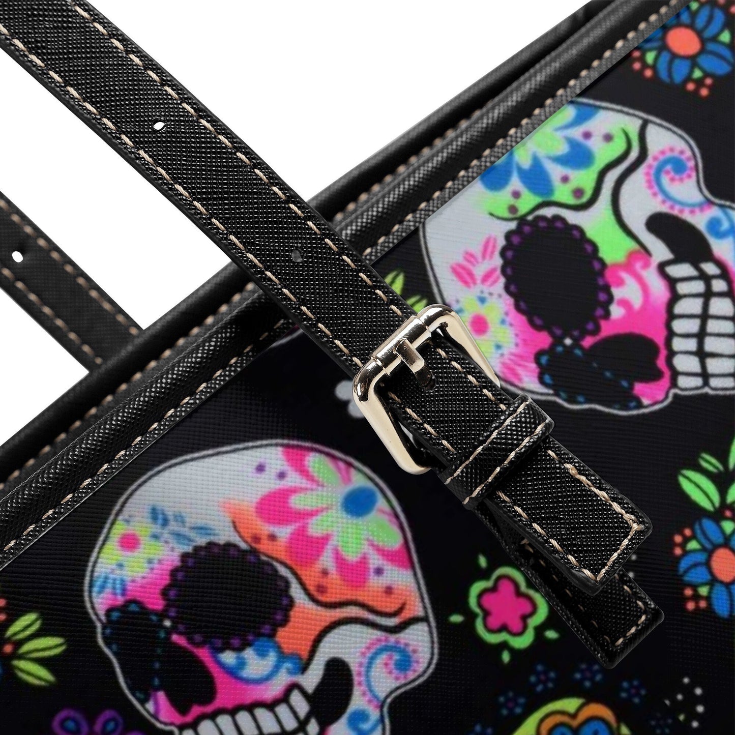 Calaveras skull tote bag, sugar skull wallet, day of the dead purse, floral skull bag with shoulder strap, cinco de mayo skull purse bag
