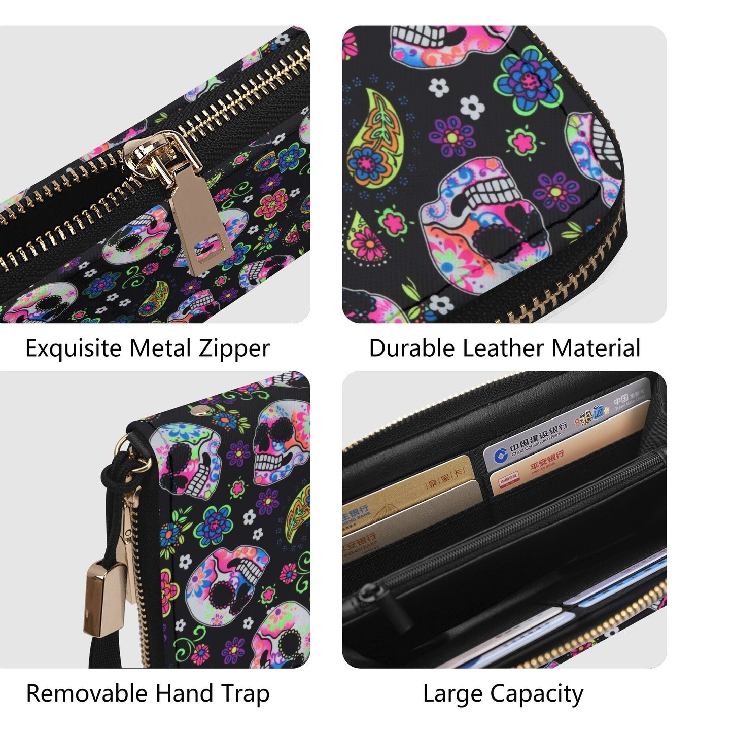 Calaveras skull tote bag, sugar skull wallet, day of the dead purse, floral skull bag with shoulder strap, cinco de mayo skull purse bag