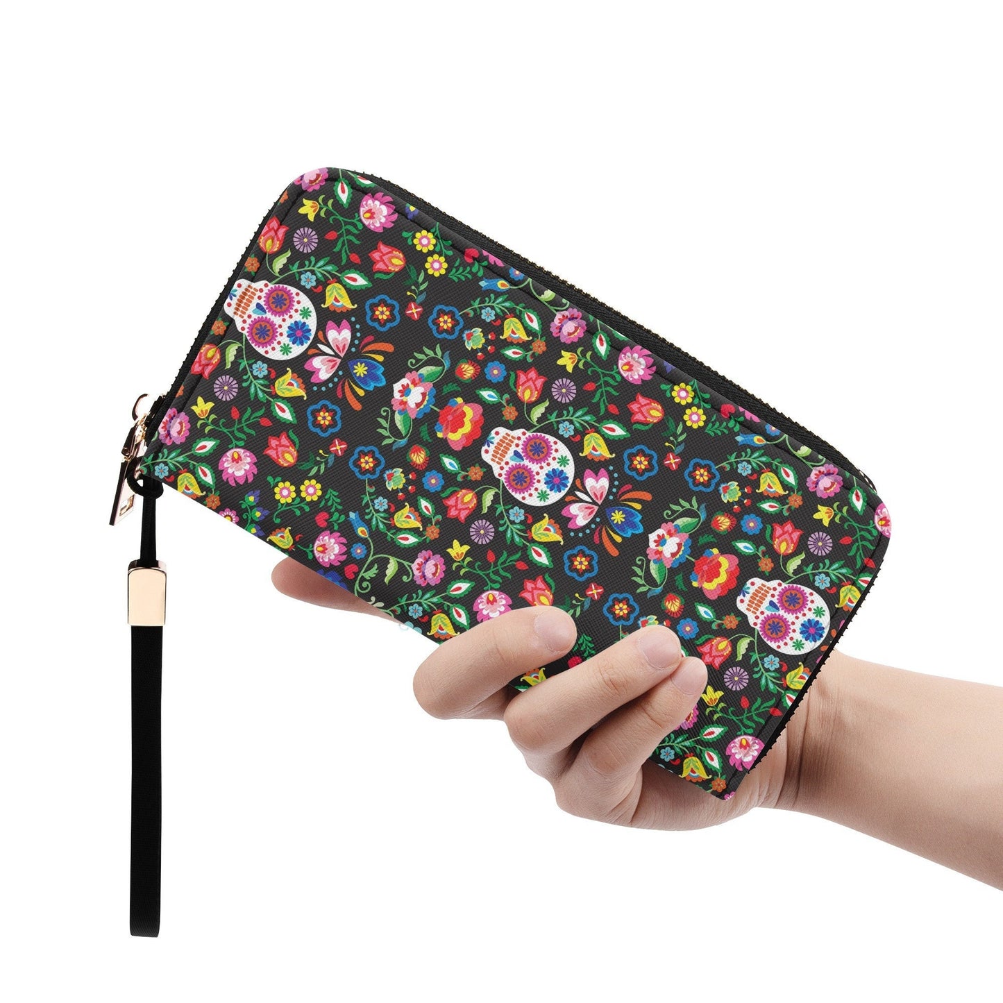 Floral sugar skull purse, floral skull bag with shoulder strap, day of the dead purse mexico cosmetic wallet floral sugar skull cosmetic bag