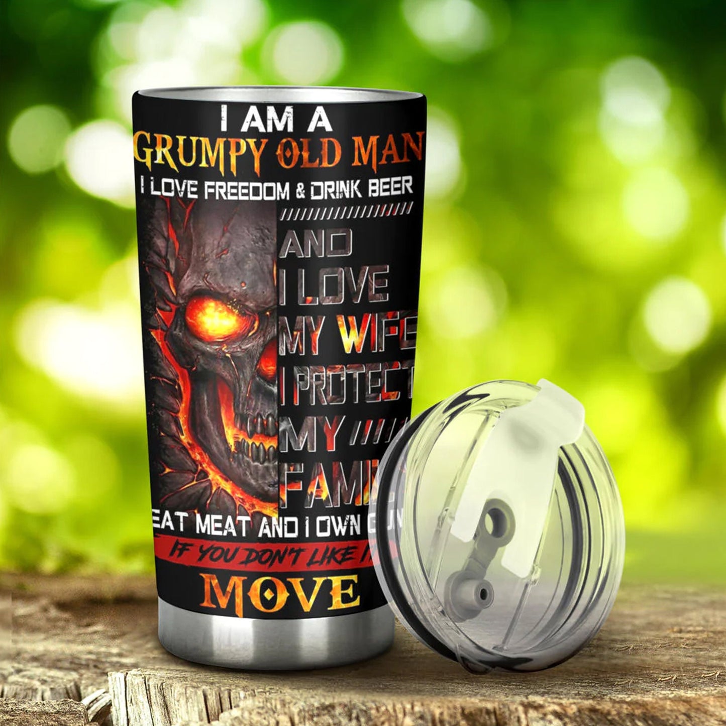 I am a grumpy old man skull tumbler cup, gothic flaming skull tumbler mug Halloween mug grim reaper horror skeleton punisher tumbler cup mug