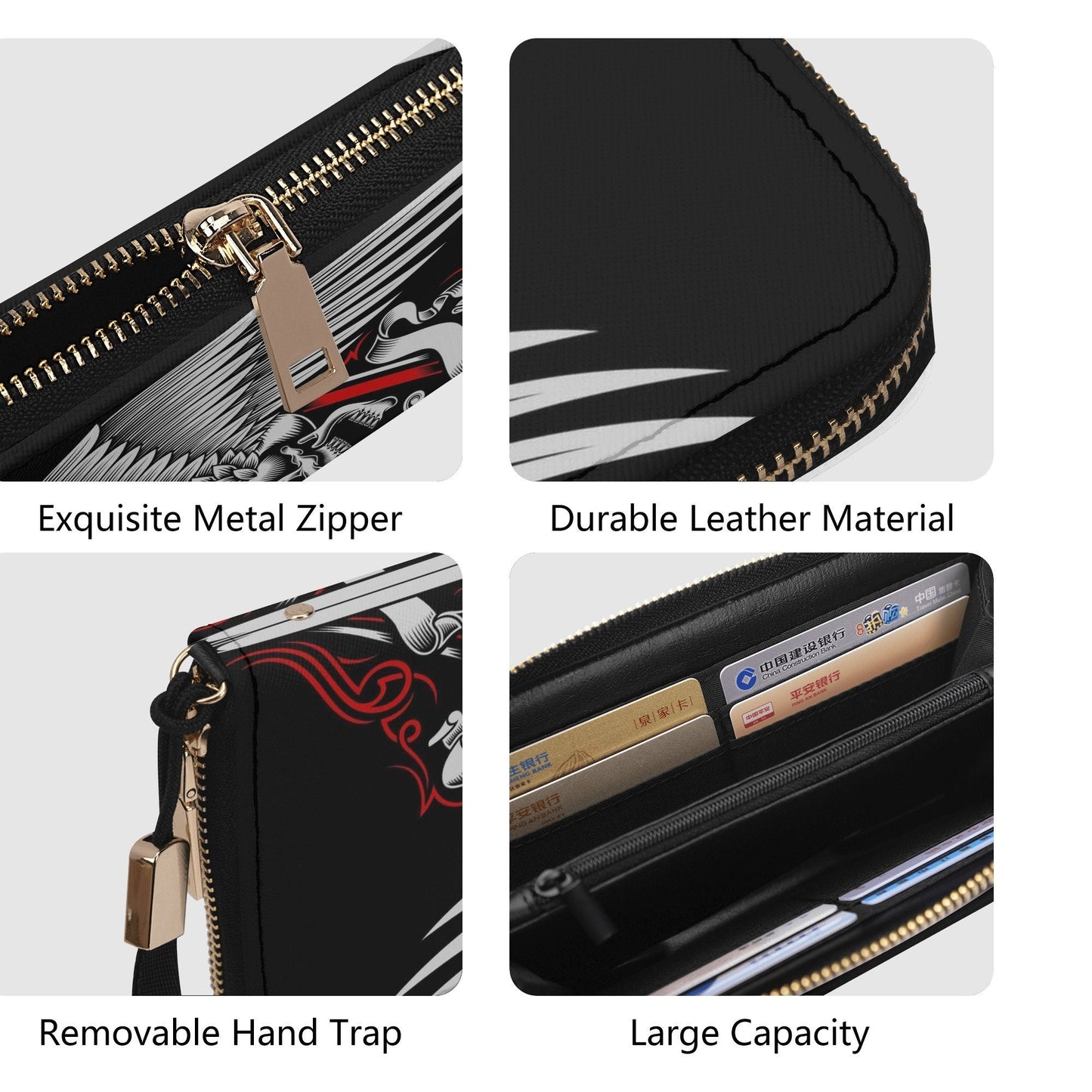 Horror shoulder bag, grim reaper wallet skull in fire tote bag flower skull cosmetic bag punisher skull handbag motorcycle skull long wallet