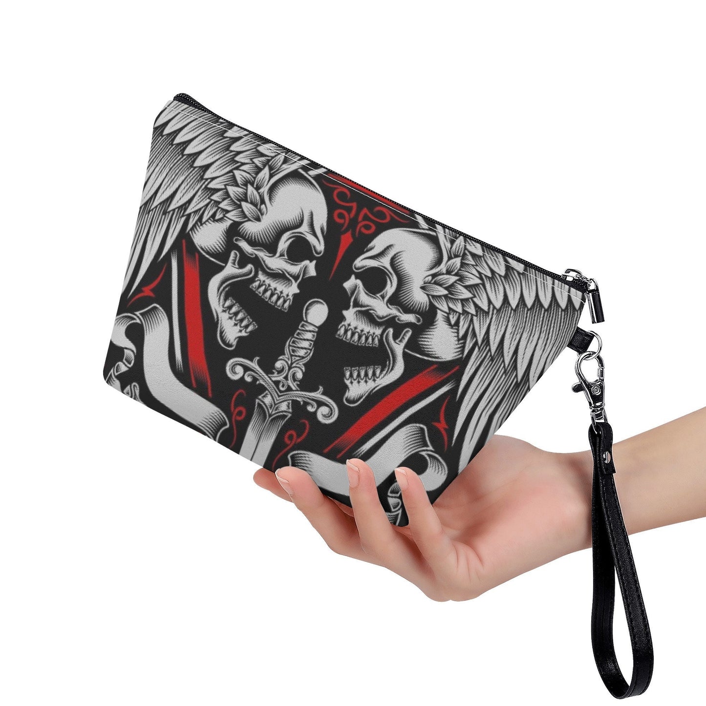 Horror shoulder bag, grim reaper wallet skull in fire tote bag flower skull cosmetic bag punisher skull handbag motorcycle skull long wallet