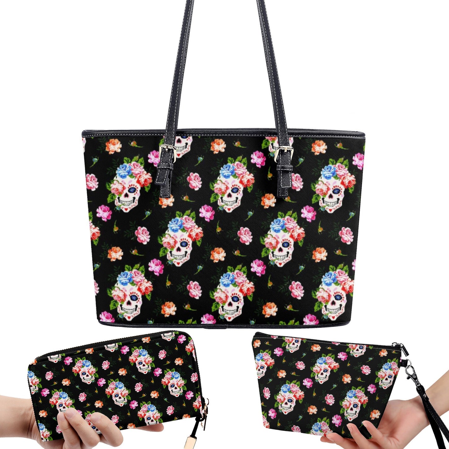 Skull messenger bag, christmas skull long wallet, flaming skull shoulder bag, flaming skull shoulder bag, flower skull messenger bag wallet