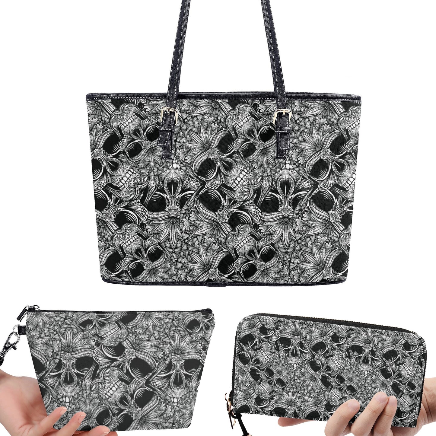 Horror wallet, flaming skull cosmetic bag, skeleton bag with shoulder strap, rose skull messenger bag, skeleton crossbody bag, flame skull