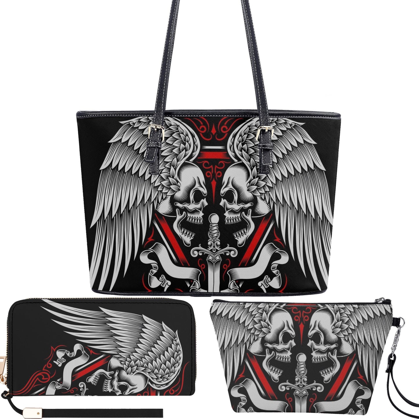 Horror shoulder bag, grim reaper wallet skull in fire tote bag flower skull cosmetic bag punisher skull handbag motorcycle skull long wallet
