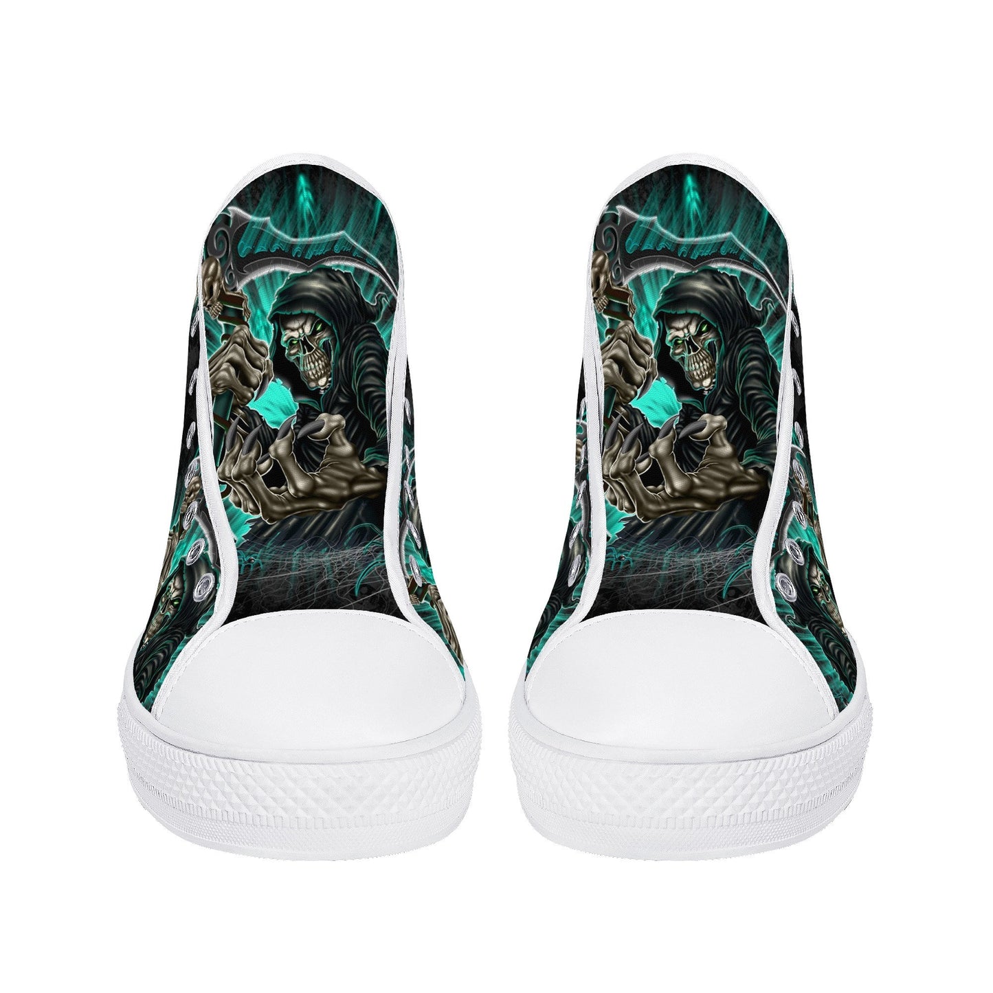 Grim reaper Goth men sneakers, punisher skull high-top shoes, skull in fire shoes, floral skull sneakers, grim reaper men shoes men shoes