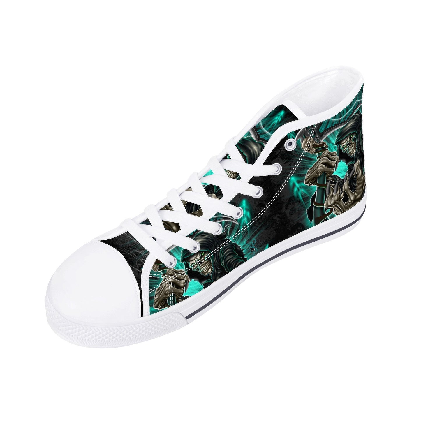 Grim reaper Goth men sneakers, punisher skull high-top shoes, skull in fire shoes, floral skull sneakers, grim reaper men shoes men shoes