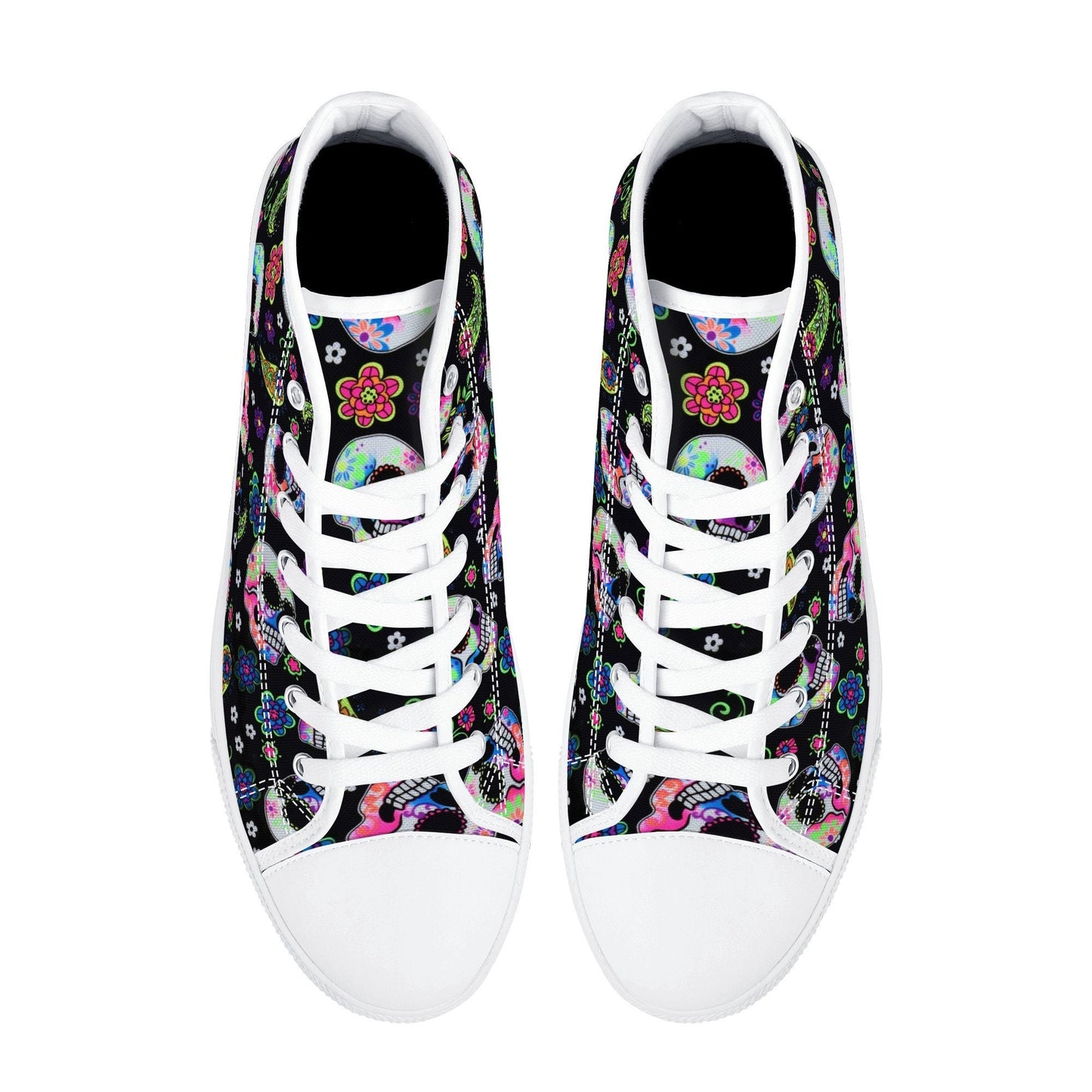 Floral skull shoes gift, floral skull high-top shoes, candy skull shoes for her, mexican skull men shoes mexican skull canvas shoes sneakers