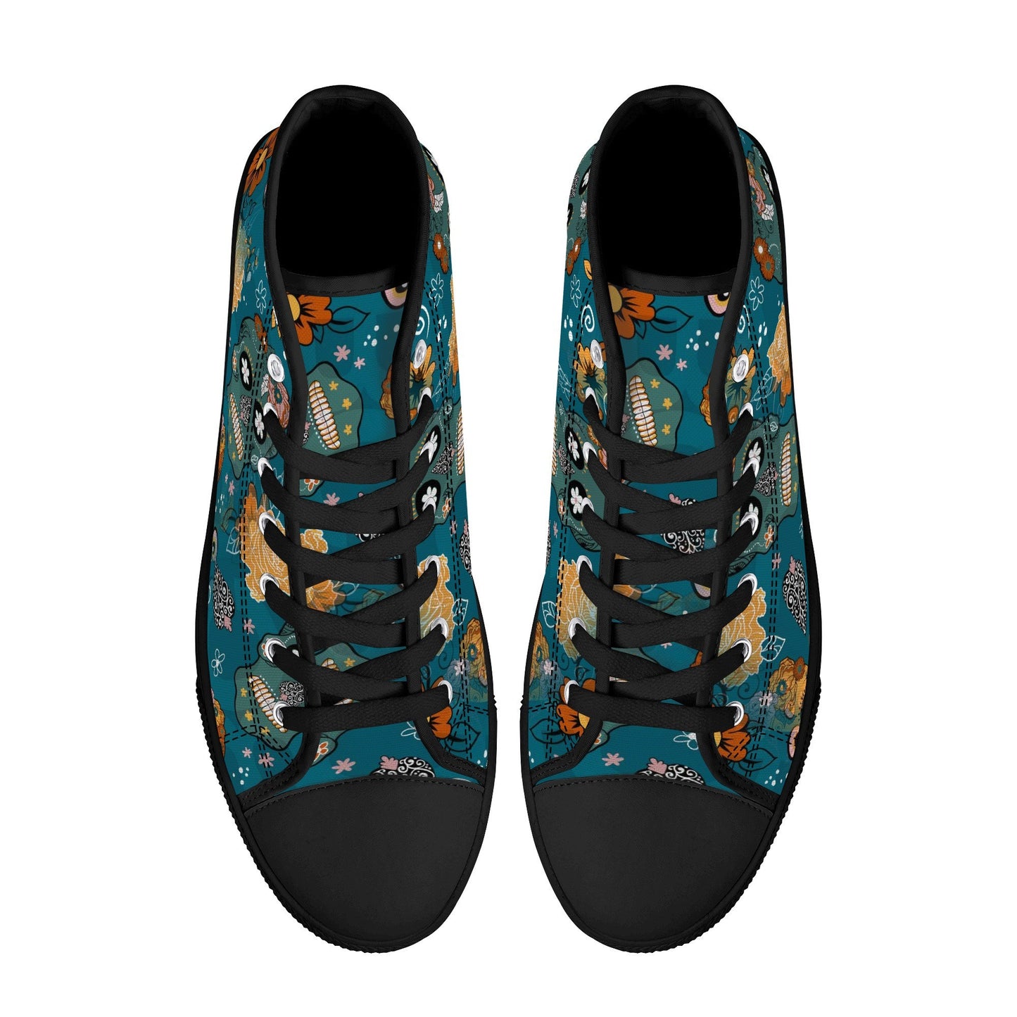 Floral skull hight top sneakers, candy skull shoes, calaveras skull canvas shoes, sugar skull shoes gift, cinco de mayo skull canvas shoes