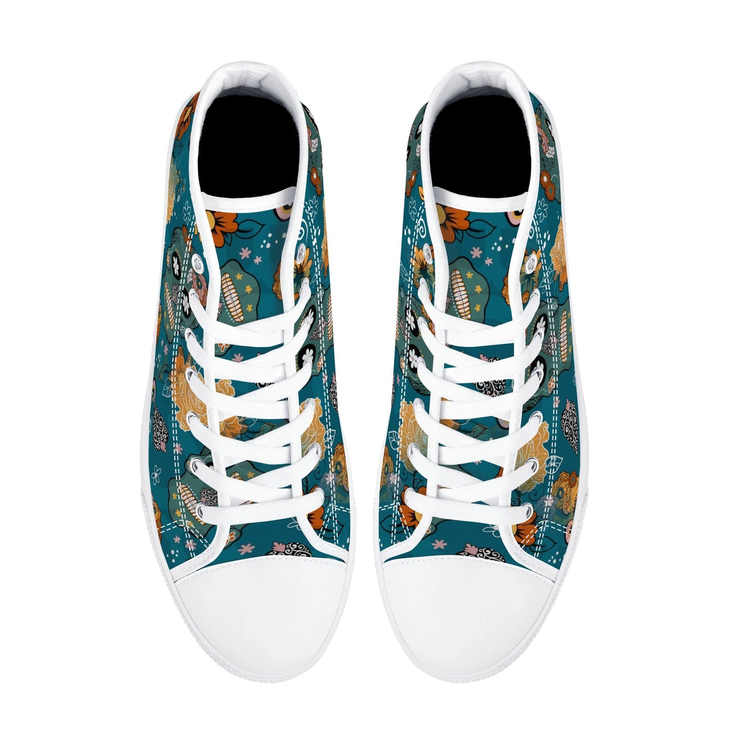 Floral skull hight top sneakers, candy skull shoes, calaveras skull canvas shoes, sugar skull shoes gift, cinco de mayo skull canvas shoes