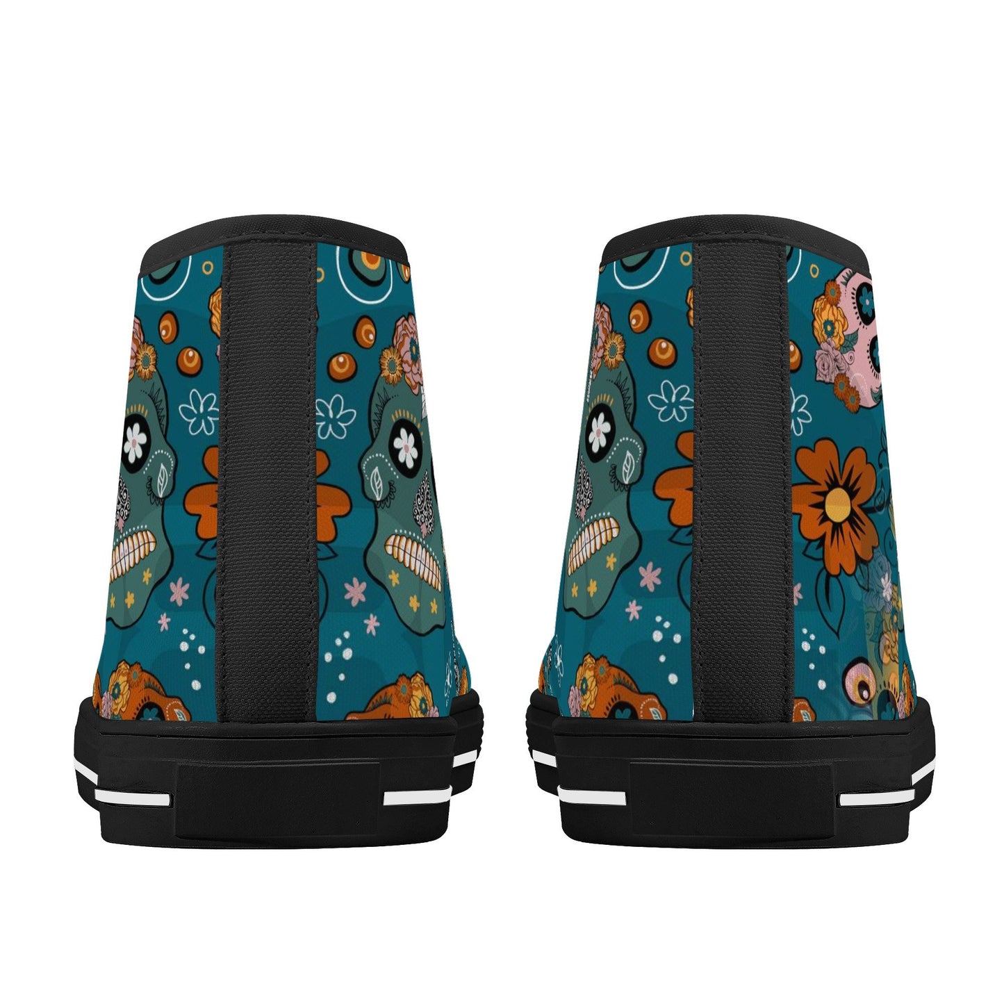 Floral skull hight top sneakers, candy skull shoes, calaveras skull canvas shoes, sugar skull shoes gift, cinco de mayo skull canvas shoes