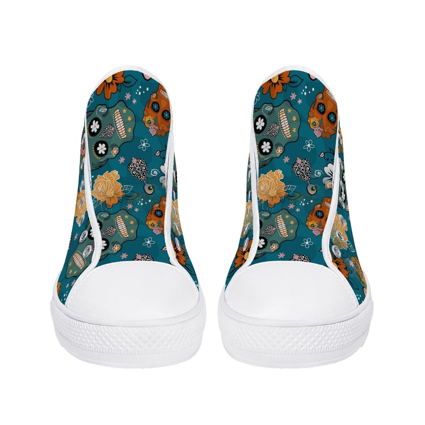 Floral skull hight top sneakers, candy skull shoes, calaveras skull canvas shoes, sugar skull shoes gift, cinco de mayo skull canvas shoes