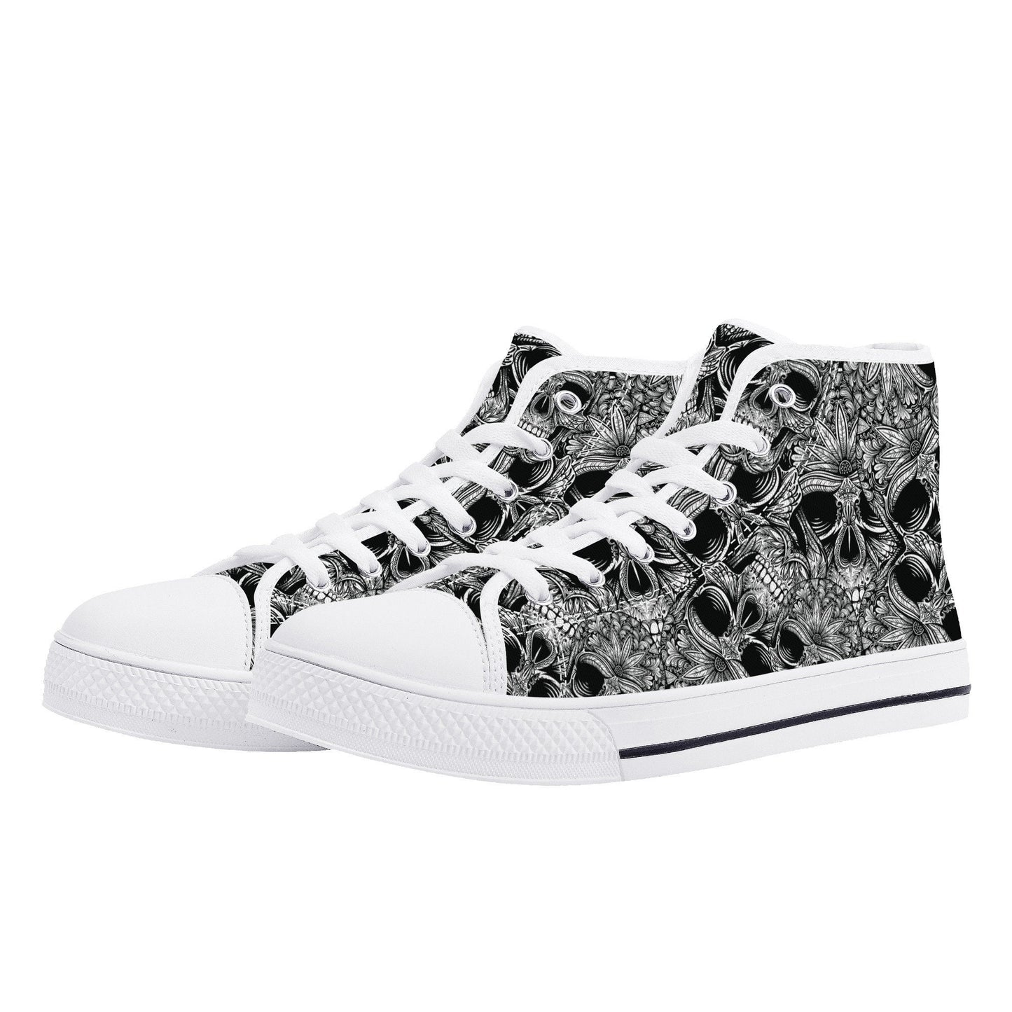 Rose skull hight top sneakers, christmas skull causual shoes gothic skull shoes for him punisher skull men sneakers halloween high top shoes