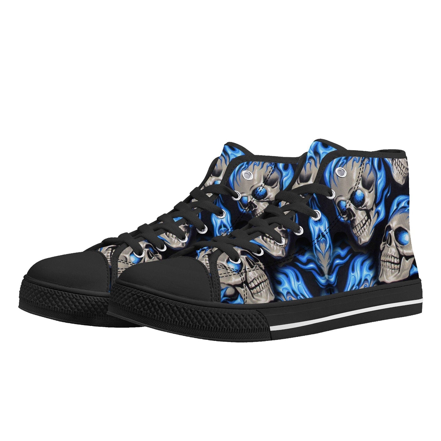 Flaming skull causual sneakers, biker skull women sneakers, skull women shoes, skeleton shoes, halloween women shoes, christmas skull shoes