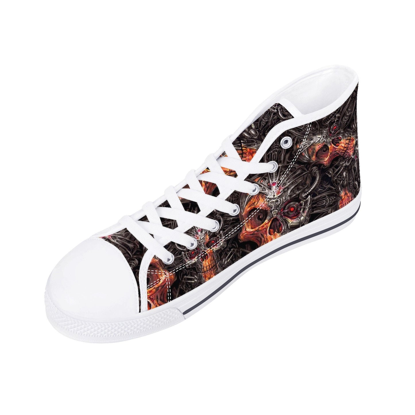 Biker skull shoes for her, flaming skull canvas shoes, flaming skull men sneakers, skull men shoes, flame skull gothic canvas shoes sneakers