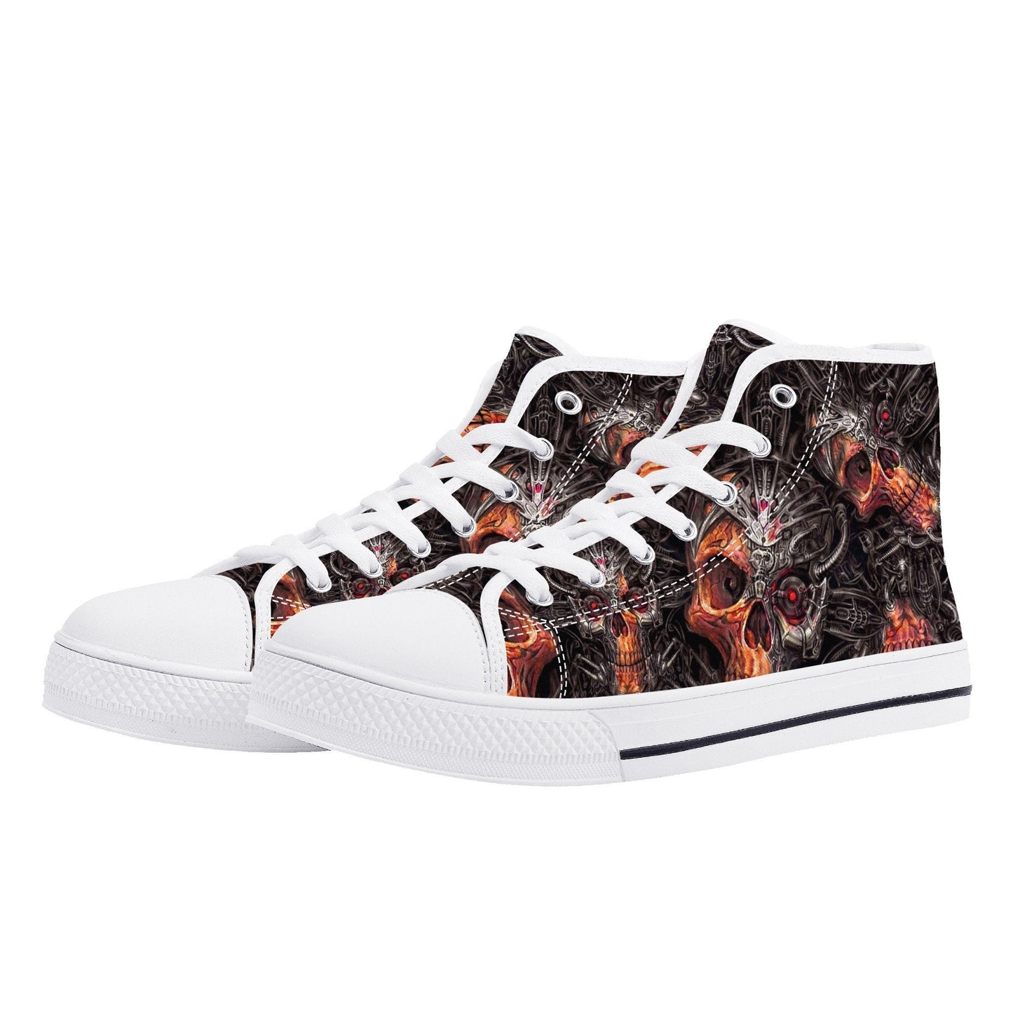 Biker skull shoes for her, flaming skull canvas shoes, flaming skull men sneakers, skull men shoes, flame skull gothic canvas shoes sneakers