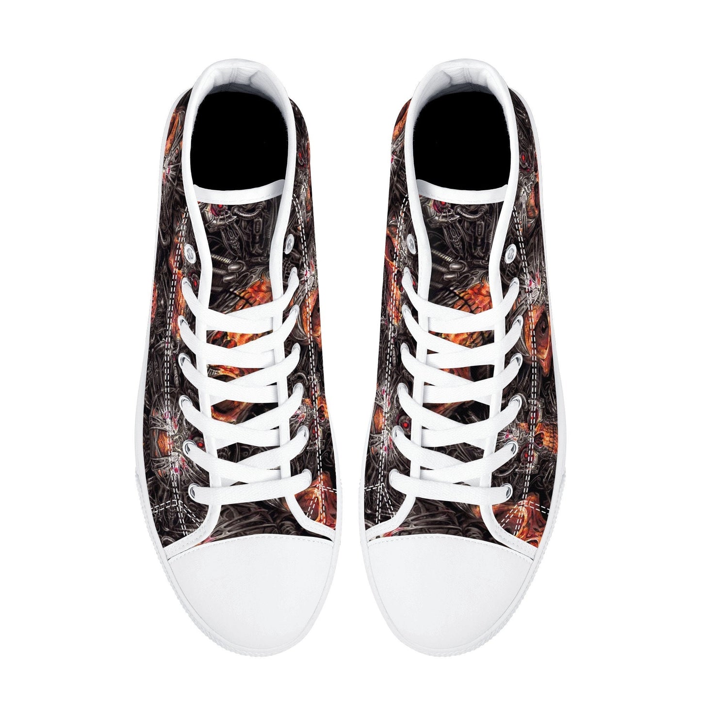 Biker skull shoes for her, flaming skull canvas shoes, flaming skull men sneakers, skull men shoes, flame skull gothic canvas shoes sneakers