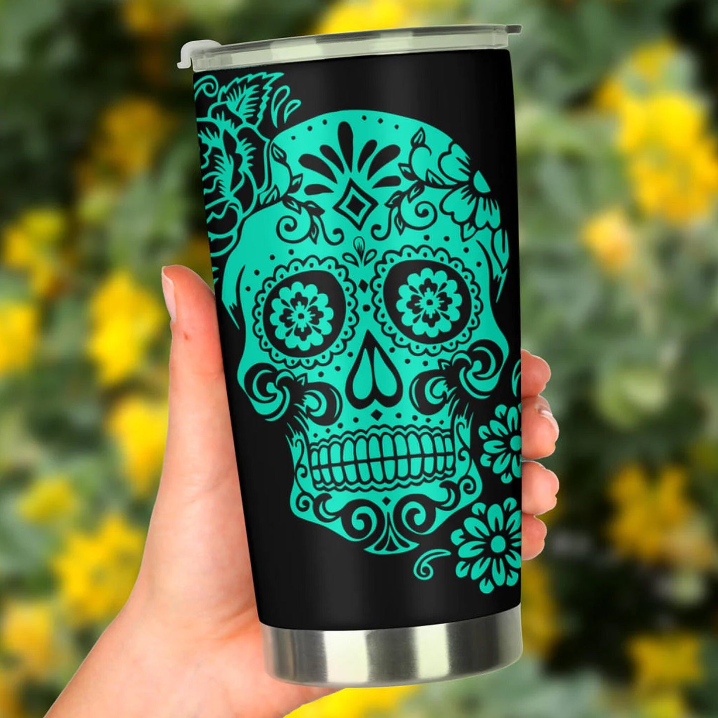 Dia de los muertos skull cup, mexican skull tumbler, sugar skull girl beer mug sugar skull girl beer mug floral skull freezer Mug, skull cup