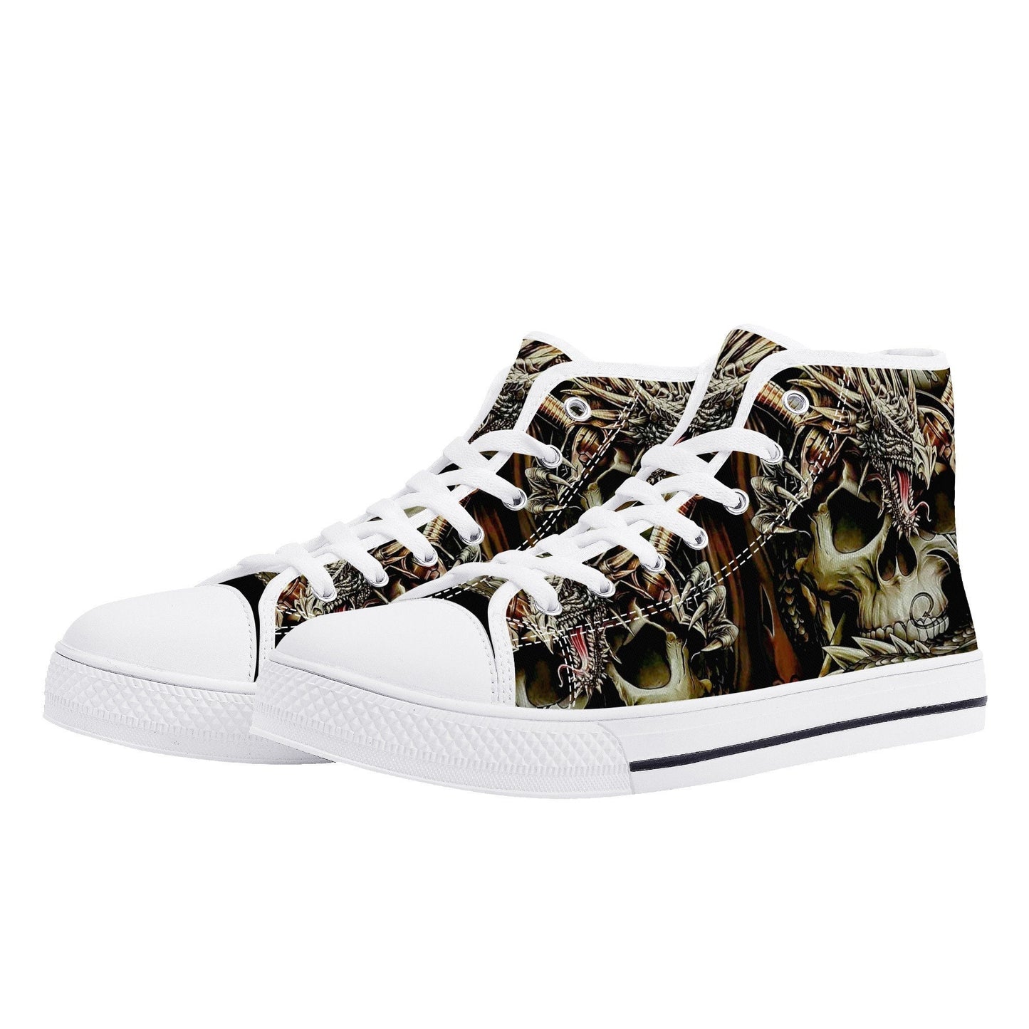 Dragon skull causual sneakers, skull sneakers gift, horror sneakers gift, flaming skull sneakers gift, skull high top shoes, christmas skull