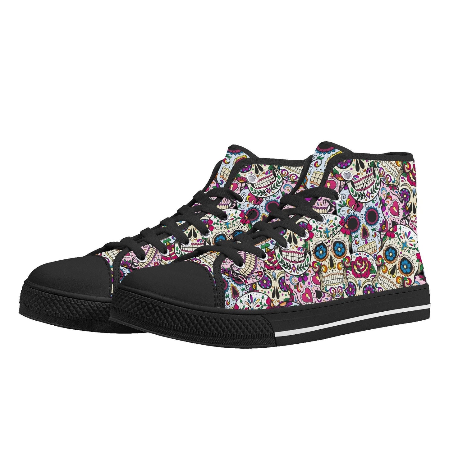 Mexican skull women sneakers, candy skull hight top sneakers, calaveras skull high-top shoes, floral sugar skull shoes gift, calaveras skull