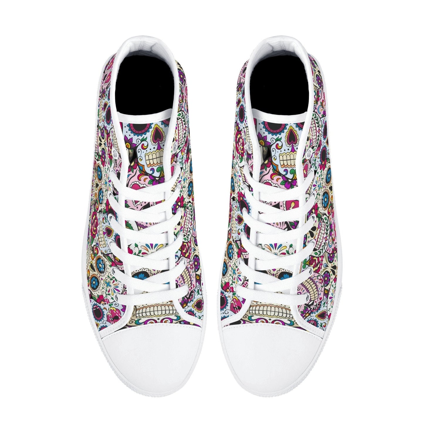 Mexican skull women sneakers, candy skull hight top sneakers, calaveras skull high-top shoes, floral sugar skull shoes gift, calaveras skull