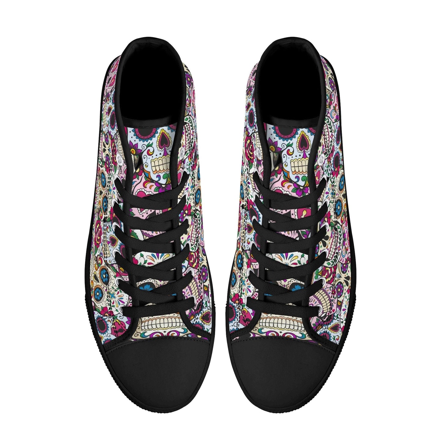 Mexican skull women sneakers, candy skull hight top sneakers, calaveras skull high-top shoes, floral sugar skull shoes gift, calaveras skull